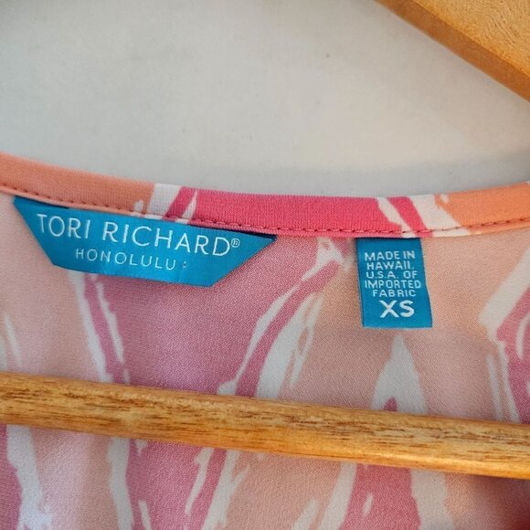Tori Richard Honolulu Pink Orange Drawstring Waist Diamond Print Dress Size XS - Picture 5 of 12